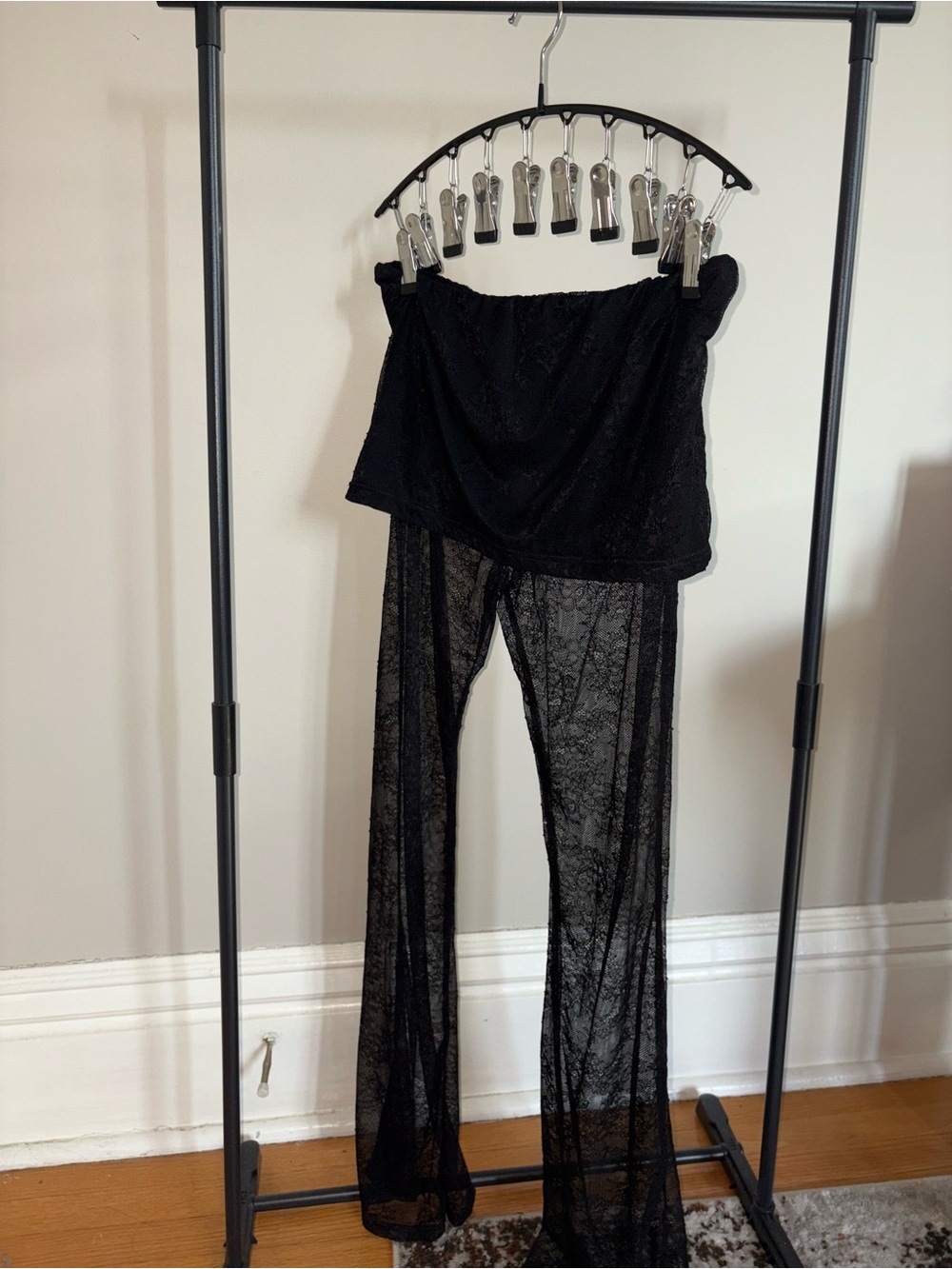 SHEIN Black Foldover Lace Wide-Leg Pants